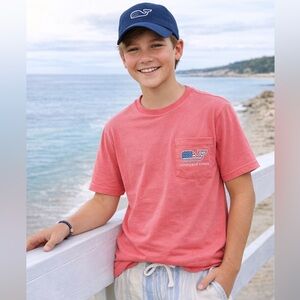 Vineyard Vines Boys XL Coral Pink Whale Pocket T-Shirt 100% Cotton